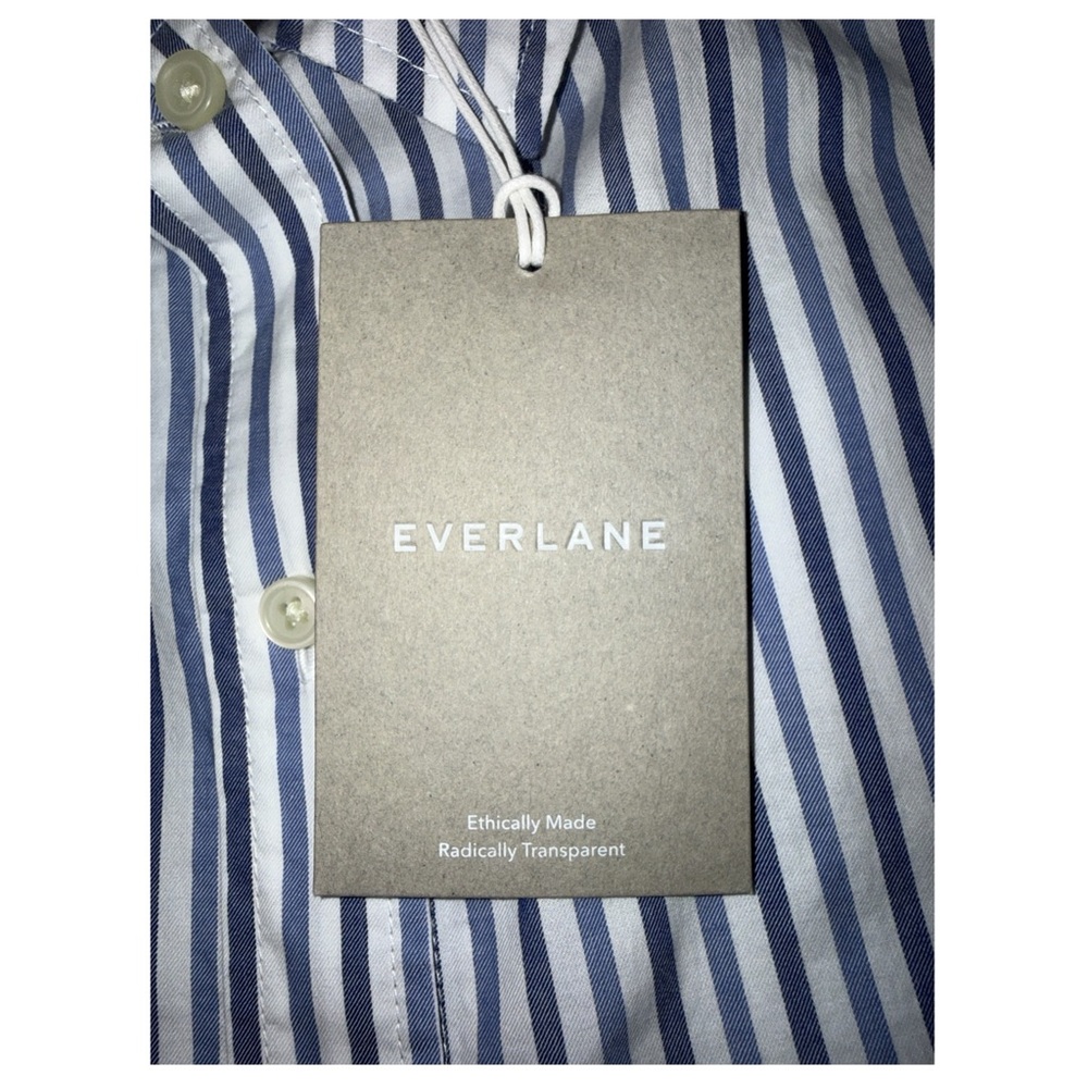 Everlane - Blue & White Striped Button-Up Classic Cotton Top - Size Large - Picture 5 of 7